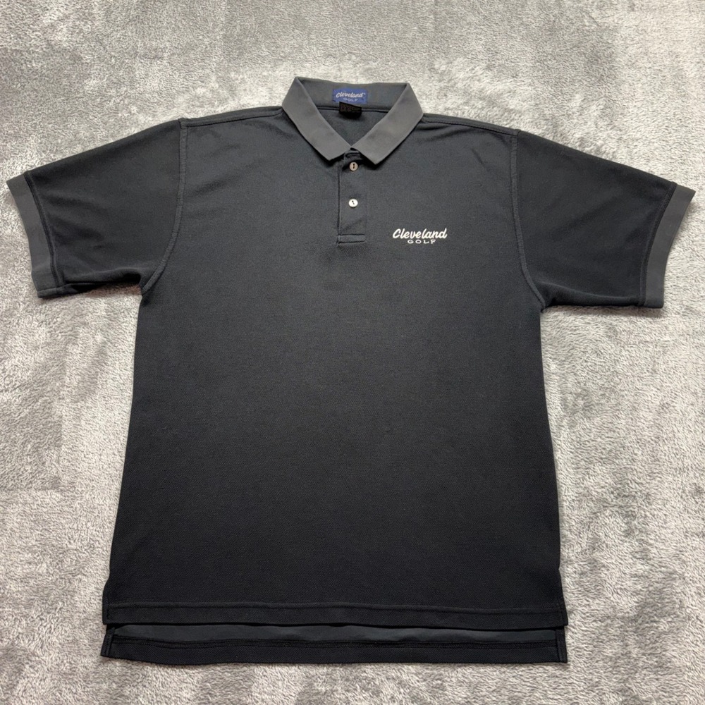Cleveland Golf Polo Shirt Mens Size M Black Excellent Short Sleeve Pique‎ P01